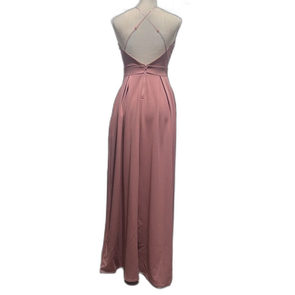 Windsor Formal Maxi Dress SM Pleated V Neck Sleeveless Cross Back Pockets Mauve - Picture 2 of 6